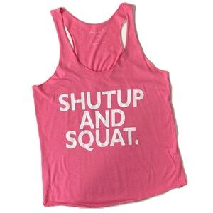Pink “Shut Up and Squat” Racerback Tank Top Women’s XL Gym Workout Fitness Shirt